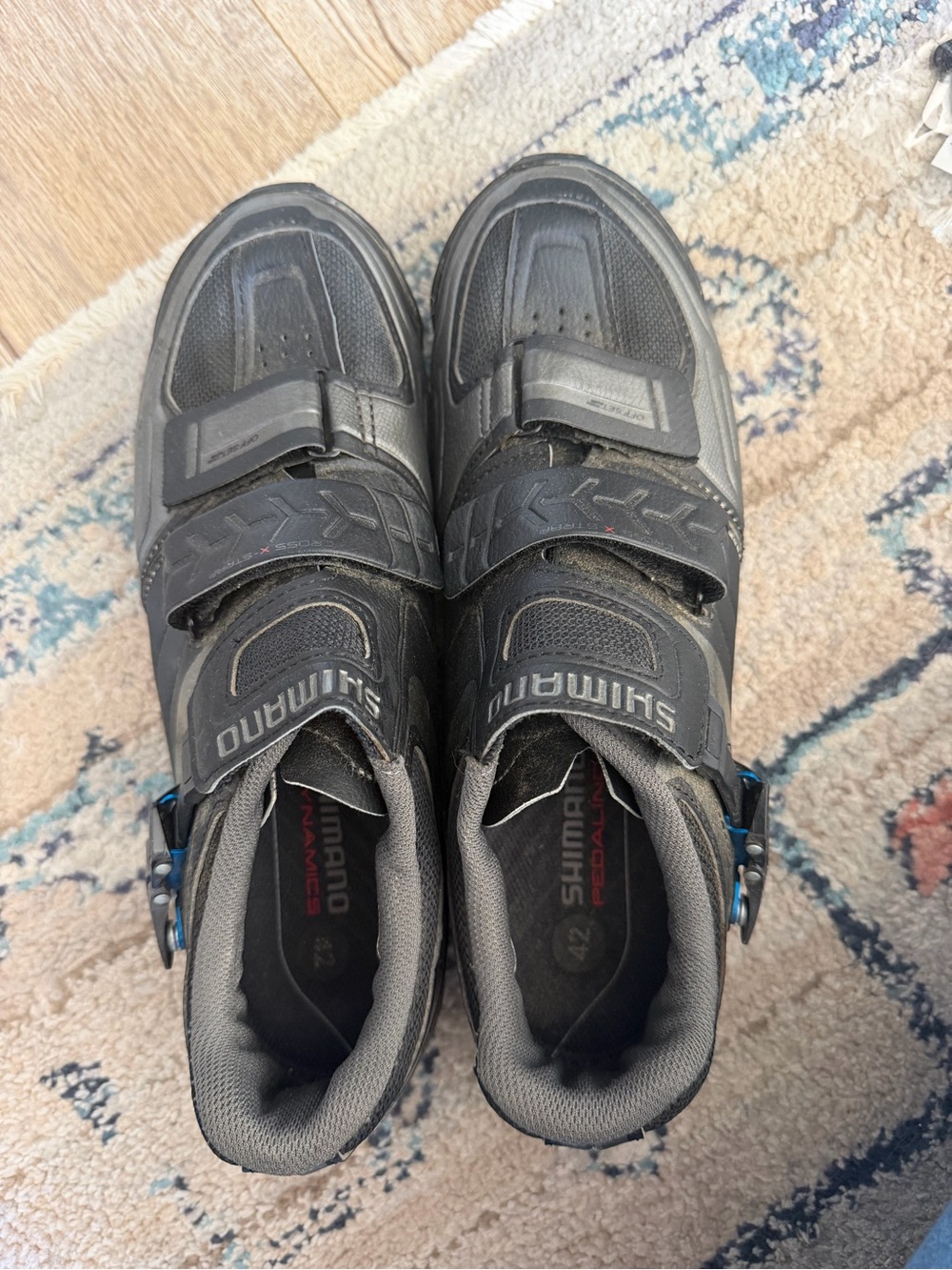 Shimano Black and Gray Cycling Shoes with Velcro Straps and Boa Dial